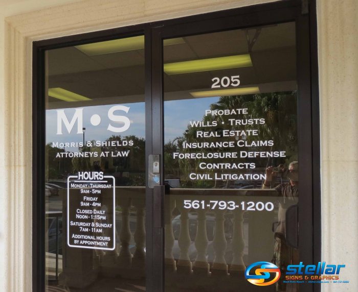 lobby signs and door graphics for law firms in Royal Palm Beach FL
