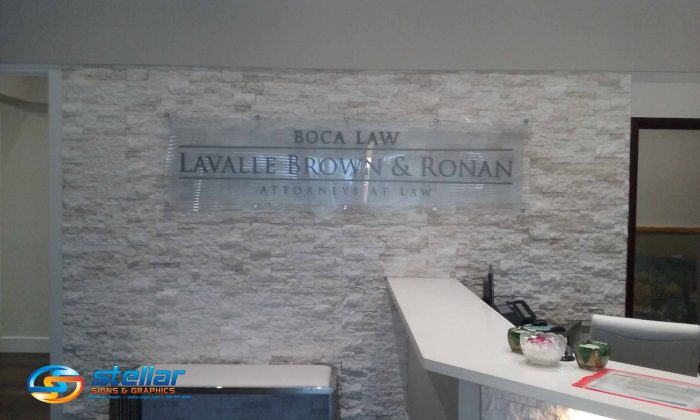 Acrylic panel lobby signs for law firms in Boca Raton FL